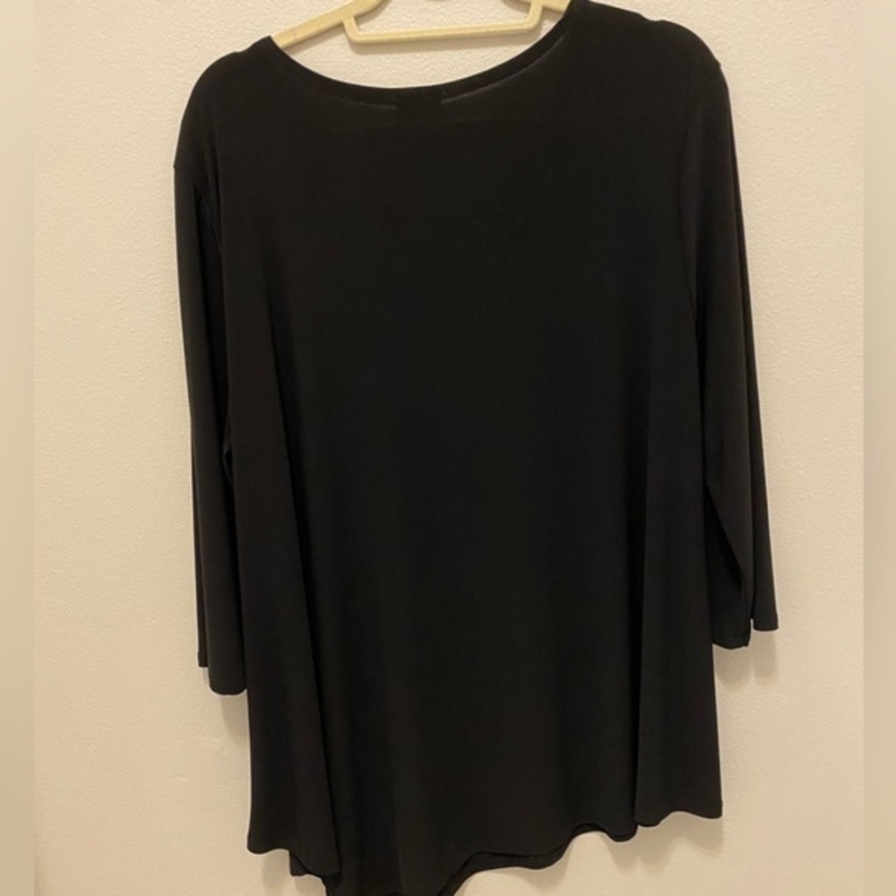 Caribe Black XL Ladies Blouse 3 Quarters Sleeve Rounded Neck